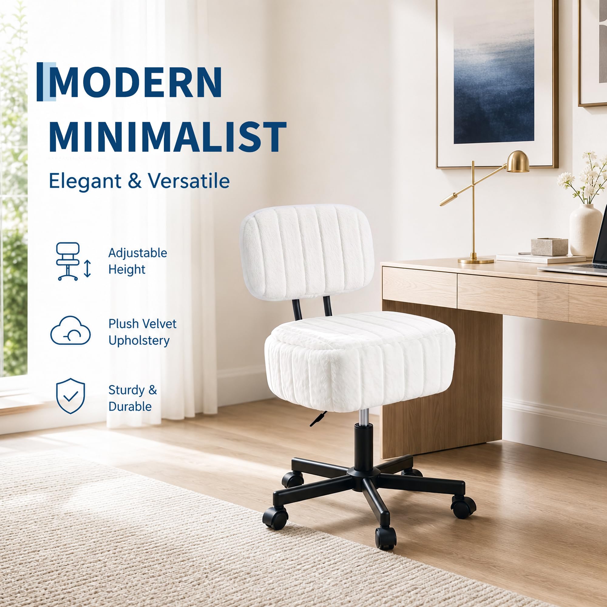 Office Stool - Make-upstoel met opbergruimte, kunstbontstoel in konijnenkleur