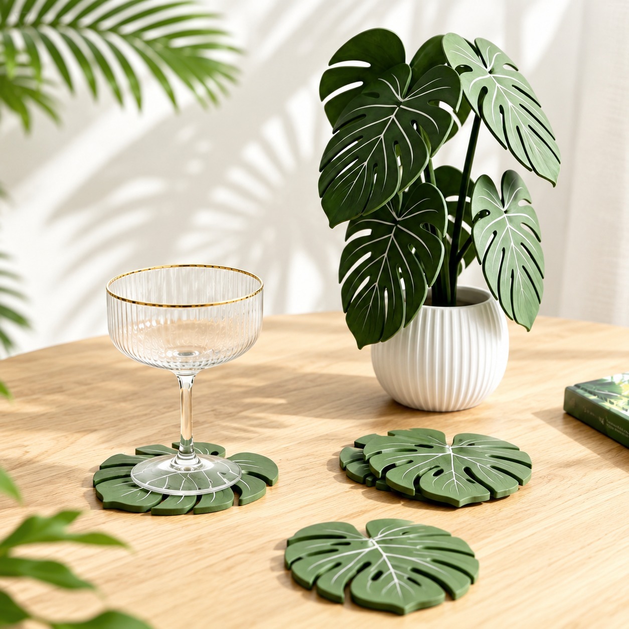 Office Furniture Brands - Monstera Plant Coasters 3D-geprinte bladcoasterset, antislip,