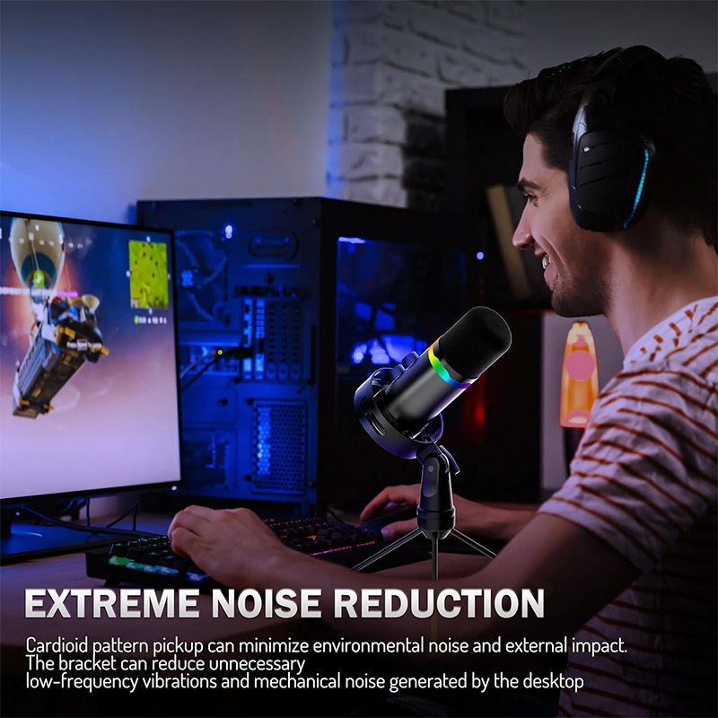 Monitor Stand - USB-gamingmicrofoon met boogarmstandaard, ruisonderdrukking, condensator RGB-microfoon